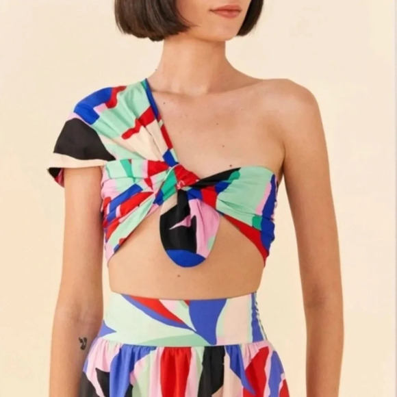 FARM RIO Colorful Monstera Crop Top Size XL NWT - Picture 3 of 8